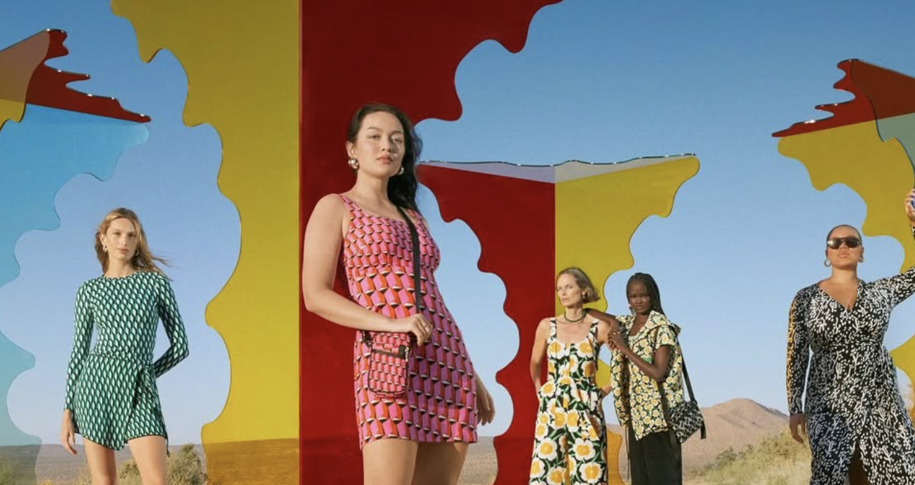 Models wearing Diane von Furstenberg for Target in a colorful desert set
